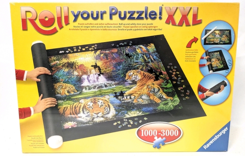 New Ravensburger ROLL YOUR PUZZLE XXL Non-Slip Felt Mat For 1000-3000 Piece Puzzles - Measures 59" &times; 59", Includes Inflatable Tube & Straps