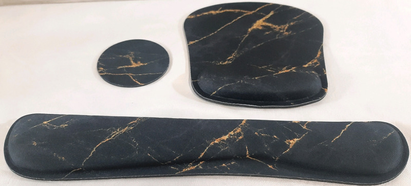 New 3pc Computer Desk Ergonomic Pad Set | Includes Wrist Rest (Measures 17" Long), Mouse Pad w/ Wrist Rest (8&frac12;" Wide) & Coaster (4" Diameter)