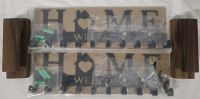 4 New | Indoor Hangers | ( 2 ) Welcome Home Metal Coat Hangers & ( 2 ) Wood Towel Hooks