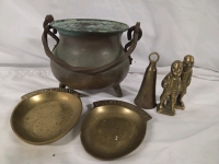 Vintage | Brass and Copper Decorative Pieces | Includes 5" x 6" Copper Cauldron, Brass Bell and More