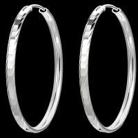 Pair of S925 Stamped Large Hoop Earrings Geometric Faceted Hammered Style Exaggerated Lightweight Pierced Slide in posts Approximately 2 inch round