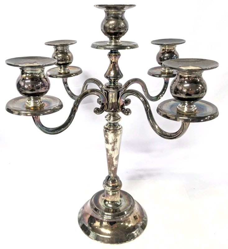 Vintage Presumed Silver Plate 5-Arm Candelabra - 13.75" Tall