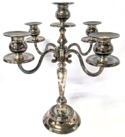Vintage Presumed Silver Plate 5-Arm Candelabra - 13.75" Tall