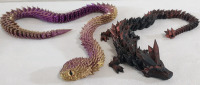 2 New 3D Printer Articulated Dragon & Snake Figures | Figures' Length Spins As You Handle Them | Dragon Figure Stretches 16" Long, Snake Stretches 24" Long
