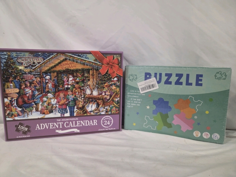2 New | Puzzles | (1) 1008pc Advent Calendar Puzzle, 42pcs a Day | (1) 1000pc Boat Themed Puzzle