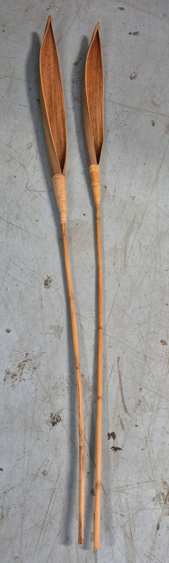 2 Large 63" Long Dried Palm Paddles with Bamboo Stems Great Home Decor