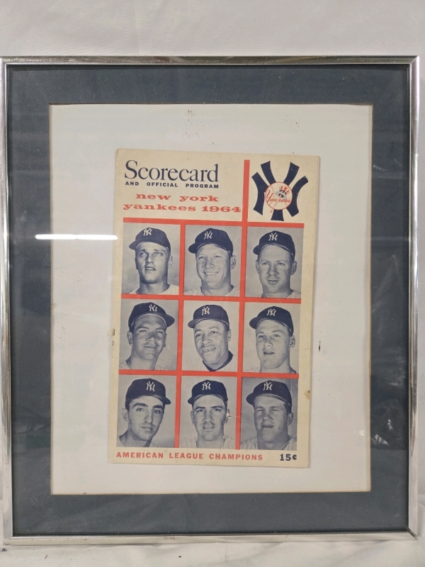 1964 New York Yankees Scorecard & Offical Program Framed 12" x 14"
