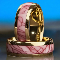 Two Elegant 8mm Golden Stainless Steel Rings Pink Abalone Shell Inlay Size 9 and 12