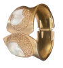 Glamorous Copper Bracelet Wide Statement Cuff with Freshwater Pearl Mosaic Bronze Druzy Style Rhinestones 2.5 in Diameter 1.75 in Open Widest point 2 inch - 2