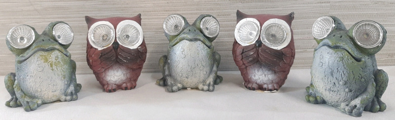 5 New Stone Lawn Ornaments w/ Light-Up Eyes | Ornaments Are Roughly 4" Tall, 3" Wide | Have Not Been Tested For Functionality, Sold As Is