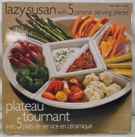 New | Lazy Susan w/ 5 Ceramic Serving Pieces | Box Measures 18" x 5" x 18"