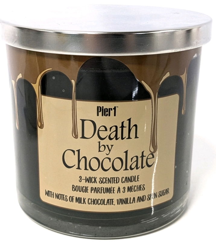 New Pier1 DEATH BY CHOCOLATE 3-Wick Candle - With Notes of Milk Chocolate, Vanilla And Spun Sugar - 4" Diameter &times; 4" Tall