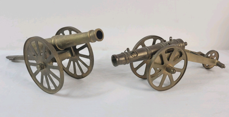 Two (2) Brass Mantle Cannons . Measure 12" & 10" Long . For Display Only