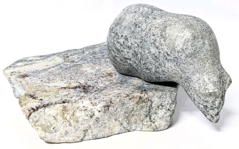 Vintage Signed & Numbered HOSELTON Soapstone Polar Bear Sculpture - 6.5" &times; 5" &times; 2.5" Tall