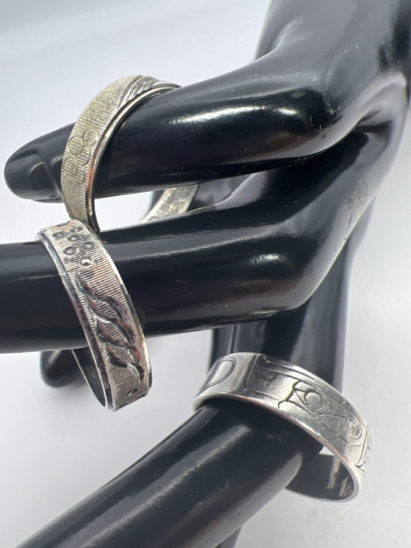 Three Sterling Bands Native Diamond cut and Brushed