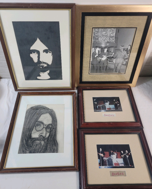 Five (5) The Beatles Framed Photo Prints . Measures 12"&times;10" to 13"&times;17"
