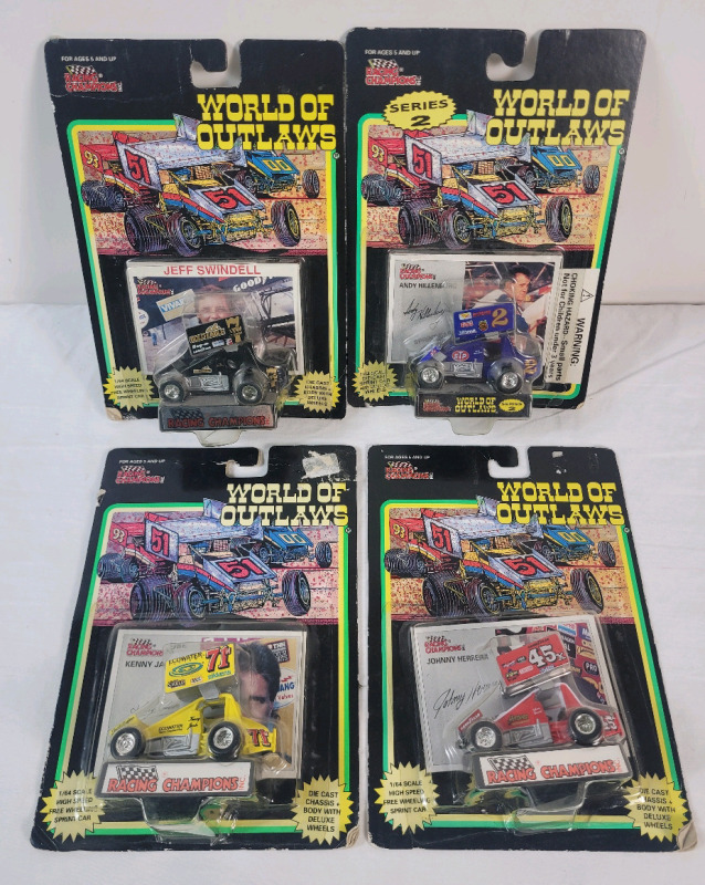 Four (4) Vintage 1993 World of Outlaws Sprint Car Diecast Cars , 1:64 Scale . Sealed