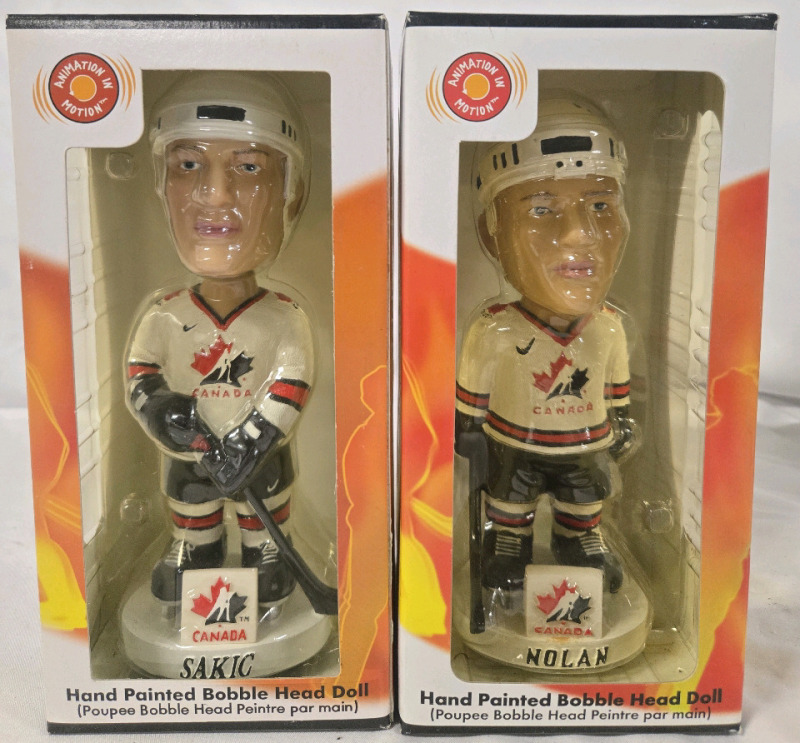 2 Vintage | NHLPA Team Canada Hand Painted Bobble Head- Sakic & Nolan- Dolls 8" Tall