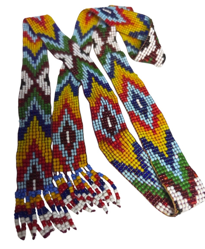Native American Glass Bead Chevron Drape Necklace 30 inch with .75 inch bead fringe