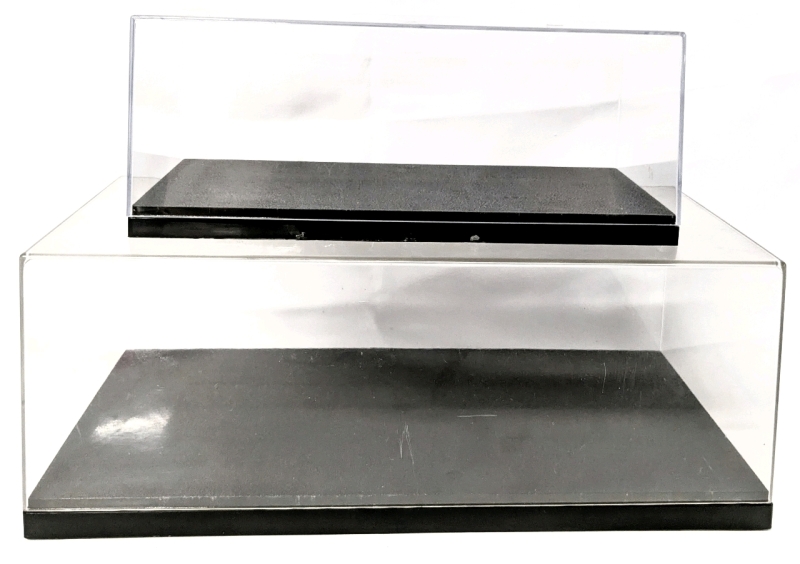2 Rectangular Hard Plastic Display Cases : 4.25" &times; 9.75" &times; 3.75" Tall & 13.5" &times; 6.5" &times; 5.10" Tall