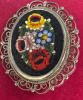 Italian Micro Mosaic Oval Floral Brooch Stamped Italy Approximately 1.75 inch