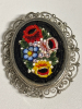Italian Micro Mosaic Oval Floral Brooch Stamped Italy Approximately 1.75 inch - 3