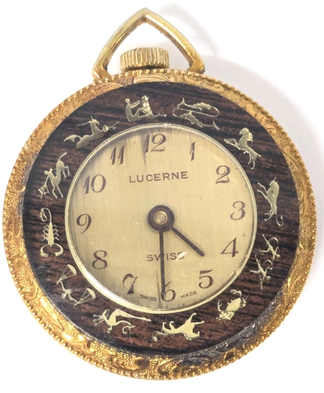 Gorgeous Vintage LUCERNE Swiss Astrology Pocket / Pendant Manual Wind Watch - Working! (Unsure If It Keeps Time) - 1.25" Diameter