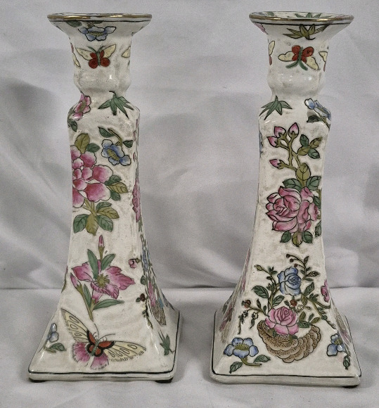 2 Vintage Stunning Butterflies & Flowers Candle Holders 8.5" Tall