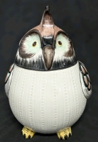 Absolutely Fantastic BIG FAT BIRD / Parrot Cookie Jar Signed Italy : 12" Tall, No Cracks, Small Shallow Chips in Glaze Around Rim, Crazing Present