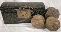 Vintage Enamel Box & 3 Decorative Balls