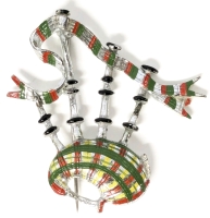 Vintage Scottish Bagpipe Banner Pin Brooch Hand Painted - 2.15" Long
