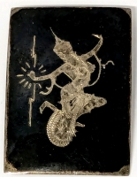 Vintage Stamped SK Siam Sterling Silver Dancer Black Enamel Brooch With Female Dancer / Goddess (?) - 1.5" &times; 2.15" Tall