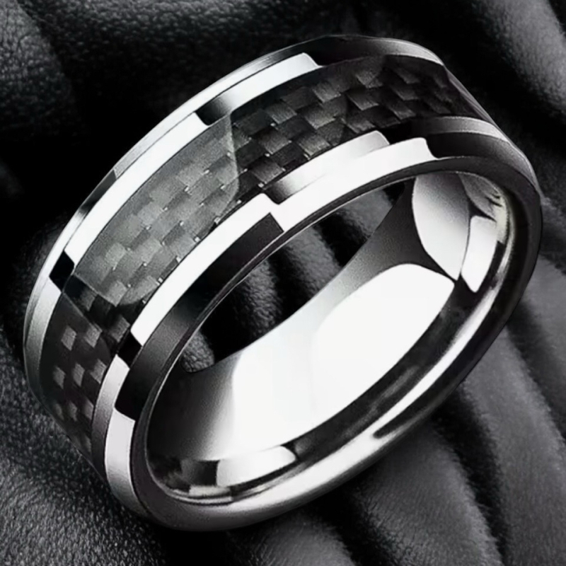 Classic 8mm Stainless Steel with Black Carbon Fiber Inlay Size 11