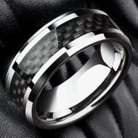 Classic 8mm Stainless Steel with Black Carbon Fiber Inlay Size 11