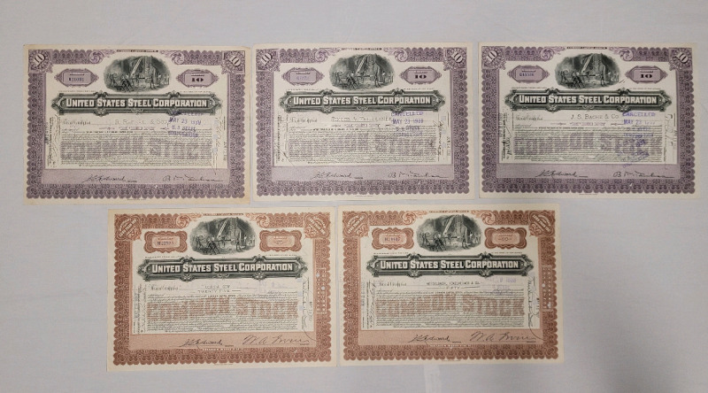 Vintage 1938/39 United States Steel Corporation Common Capital Stock Bonds .
