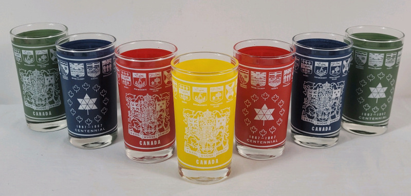 Vintage 1967 Dominion Glass Canadian Centennial 1867-1967 Tumblers , Set of 7 . Measures 4 ⅞" tall