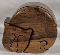 Adorable Wooden Cat Puzzle Box 4 by 3.75"