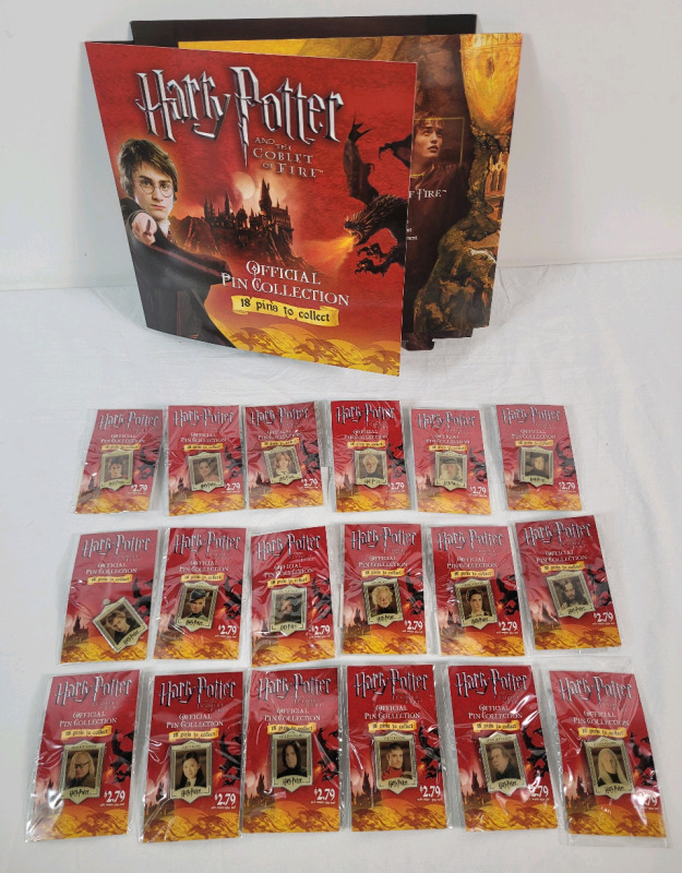 Harry Potter and the Goblet of Fire Pin Set w/Display Board , Complete . 18 Pins & Board