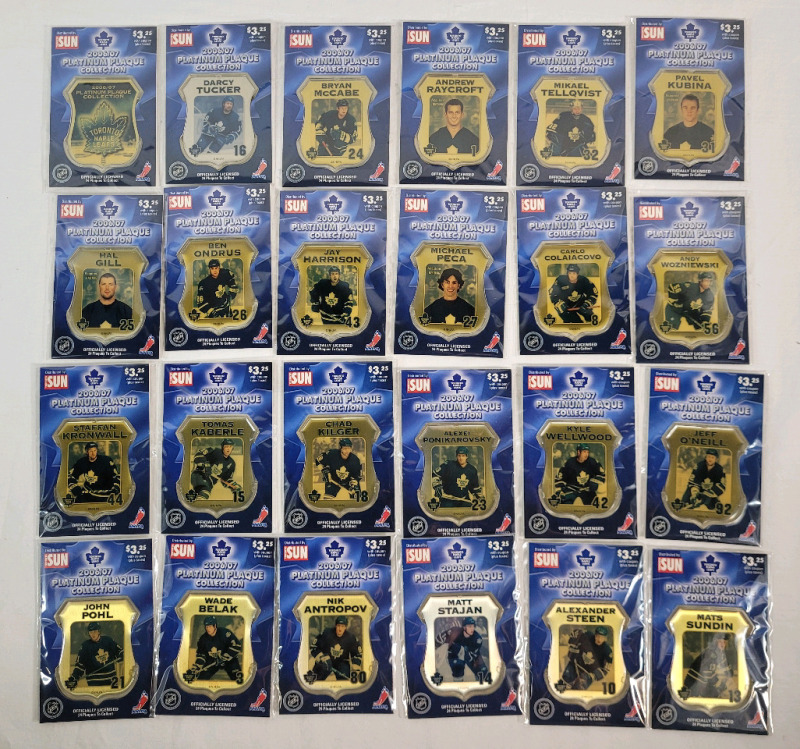 2006-07 NHL Hockey Toronto Maple Leafs Platinum Plaque Collection Set of 24 , Complete. Each Plaque measures 2"&times;2.5"