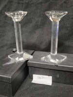 2 Stunning Oleg Cassini Crystal Candlesticks 8" Tall Signed