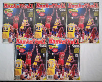 Five (5) 1990 - 1991 Panini NBA Basketball Sticker Album w/Stickers , Premier Edition . All 5 Sealed , Never Opened