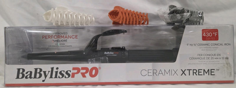 New | BaBylissPRO Ceramix Xtreme Conical Iron | Heats Up to 430&deg; F (221&deg; C) | Comes w/ 3 Hair Claw Clips