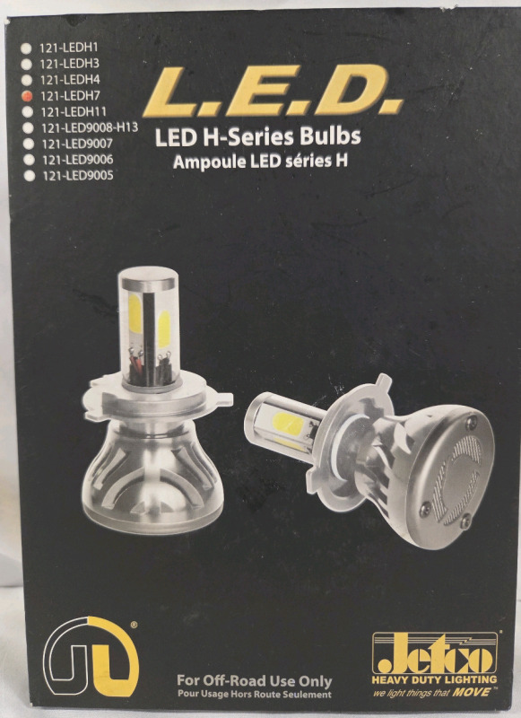 2 New | Jetco Heavy Duty L.E.D. H-Series Bulbs | 121-LEDH7 | Box Measures 8" x 6"