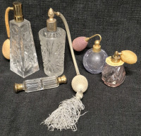 Vintage Double-Ended Scent Bottle & 4 Perfume Bottles with Atomizer - Made in Austria & Japan