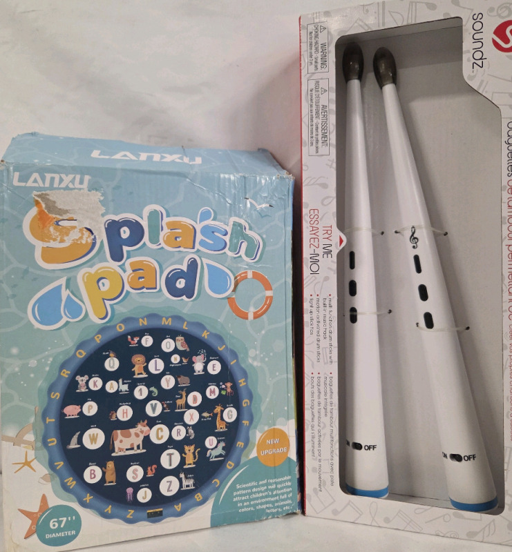 2 New & Not | Kids Toys | Includes New SOUNDZ Drumsticks & 67" Lanxu Letters Splash Pad | Not Tested