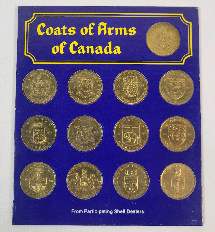 Vintage Shell Coat of Arms of Canada / Floral Emblems of Canada Medallion Set , Complete