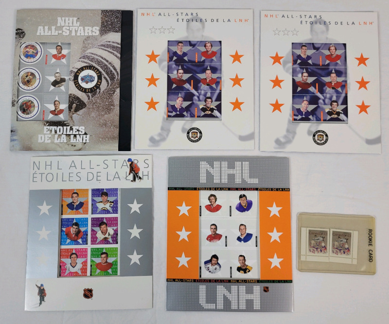 2001 - 2004 Canada Post NHL Hockey All-Star Stamp Sets . Five (5) Sets & Two (2) 1993 Stanley Cup 100th Anniversary Stamps