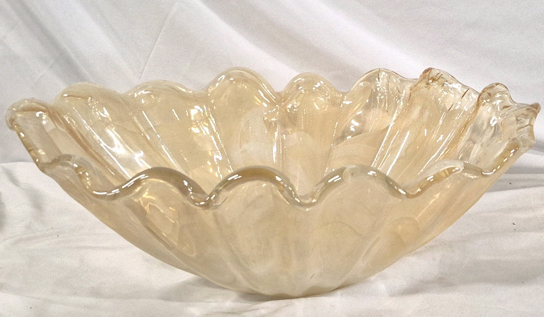 Large Murano Style Art Deco Honey Pearl Oval Shell Style Bowl - 20.5" Long & 10.5" Wide and 7.5" Deep