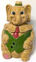 Charming Vintage 1960s-70s Dapper Elephant Ceramic Cookie Jar Made in Japan - 10.25" Tall | No Cracks, Shallow Chips and Flaking to Cold-Painted Details, Crazing Throughout