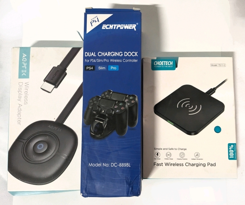 New Wireless Charger, Wireless Display Adapter, PS4 Wireless Controller Charging Dock (As-Is)